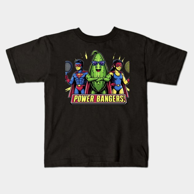 Pickleball POWER BANGERS Superheroes Mixed Doubles Kids T-Shirt by Battlefoxx Living Earth